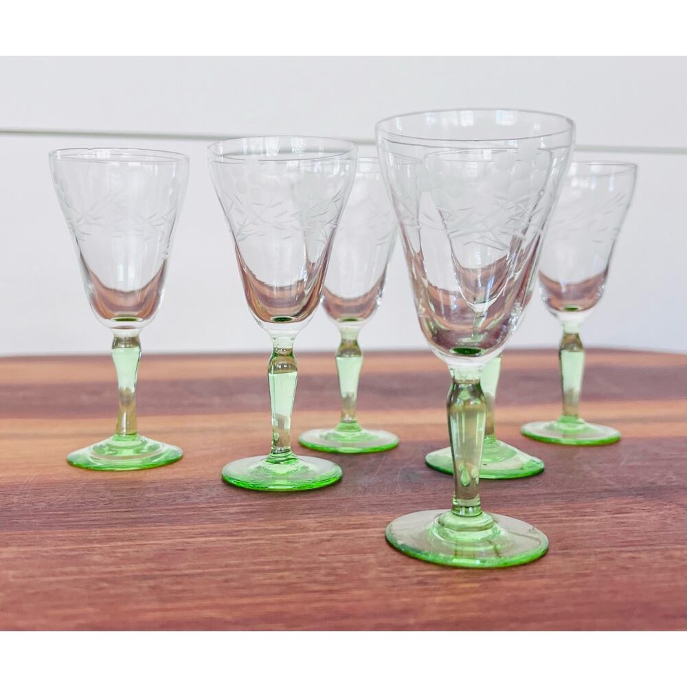 Set of 6 Red Rose Cordial Glasses, Cocktail Barcart Barware Rare